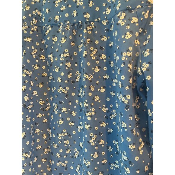 Karl Lagerfeld Paris Blue Floral Button-Down Blouse Lightweight 3/4 Sleeves Wome - Picture 9 of 9